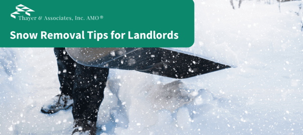 green and white title graphic "Snow Removal Tips for landlords"