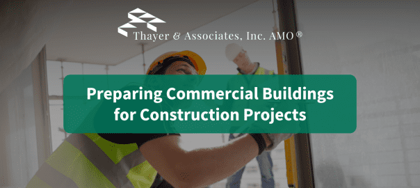green & white blog title graphic "Preparing Buildings for Commercial Construction Projects"